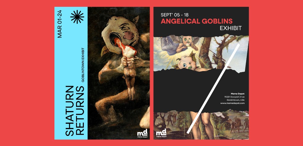 Goblintown exhibit posters — Shaturn Returns and Angelical Goblins