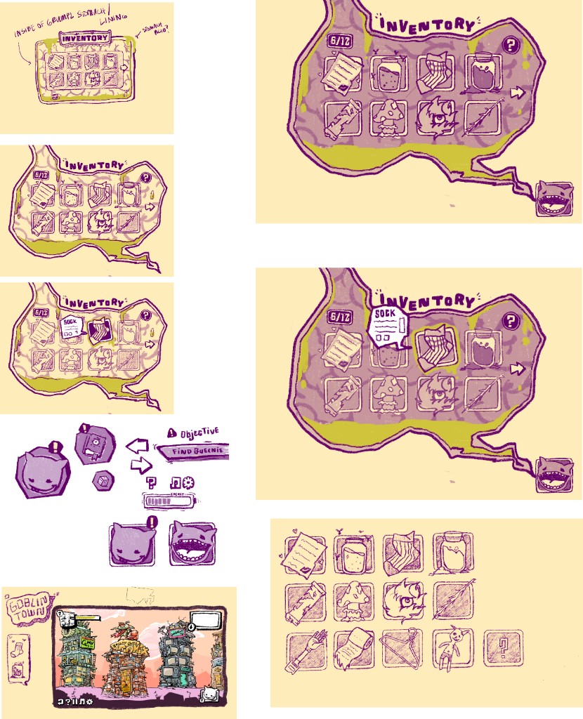 Goblintown inventory and UI concept sketches