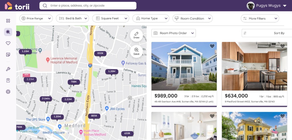 Torii property search with map and listings